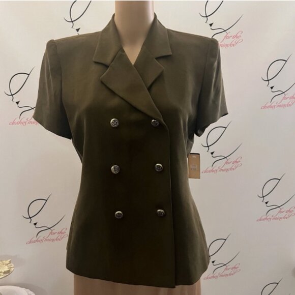 Jones New York. Size 8. Green Suede Cloth Lined Double Breasted Top. B129 - Picture 1 of 5